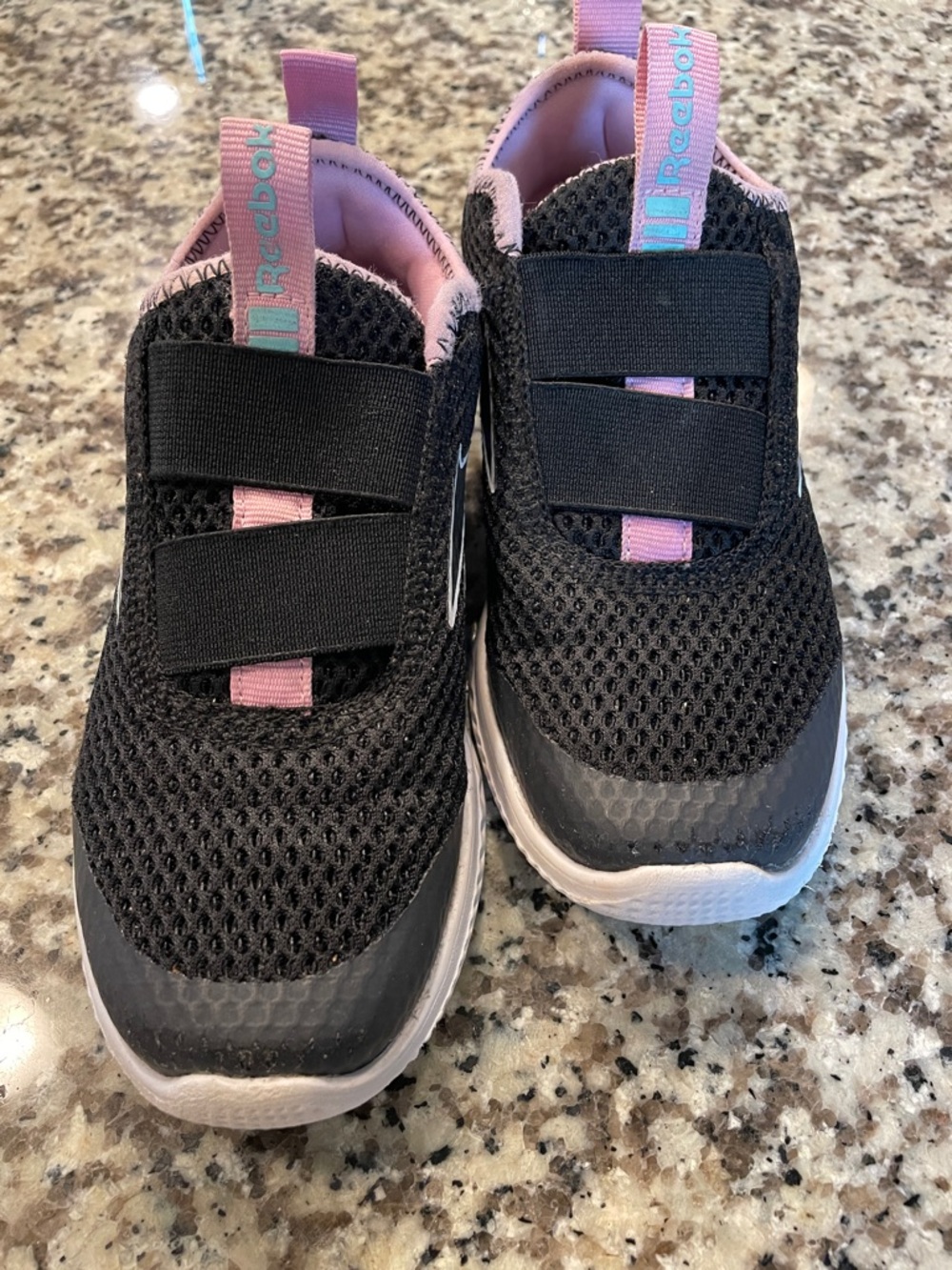Reebok Kids Black Mesh Sneakers with Pink Trim